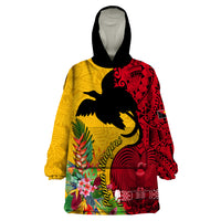 Papua New Guinea Wearable Blanket Hoodie Birds Of Paradise Mix Tropical Flower Polynesian Pattern LT03 One Size Yellow - Polynesian Pride
