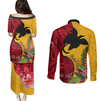 Custom Papua New Guinea Couples Matching Puletasi Dress and Long Sleeve Button Shirts Birds Of Paradise Mix Tropical Flower Polynesian Pattern LT03 - Polynesian Pride