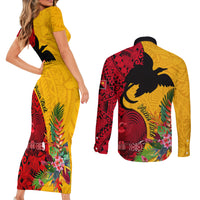 Custom Papua New Guinea Couples Matching Short Sleeve Bodycon Dress and Long Sleeve Button Shirts Birds Of Paradise Mix Tropical Flower Polynesian Pattern LT03 - Polynesian Pride