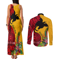 Custom Papua New Guinea Couples Matching Tank Maxi Dress and Long Sleeve Button Shirts Birds Of Paradise Mix Tropical Flower Polynesian Pattern LT03 - Polynesian Pride