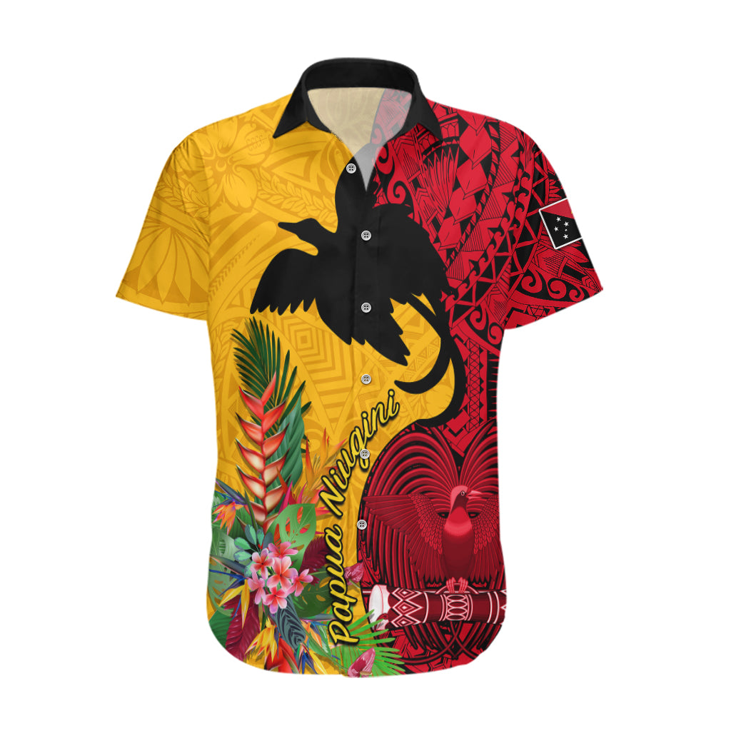 Custom Papua New Guinea Hawaiian Shirt Birds Of Paradise Mix Tropical Flower Polynesian Pattern LT03 Yellow - Polynesian Pride