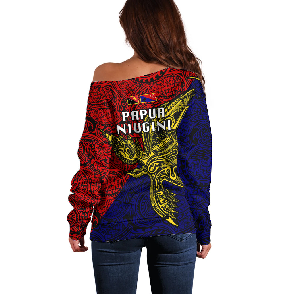Papua New Guinea Central Province Off Shoulder Sweater PNG Birds Of Paradise Polynesian Arty Style LT03 - Polynesian Pride