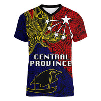 Papua New Guinea Central Province Women V Neck T Shirt PNG Birds Of Paradise Polynesian Arty Style LT03 Female Red - Polynesian Pride