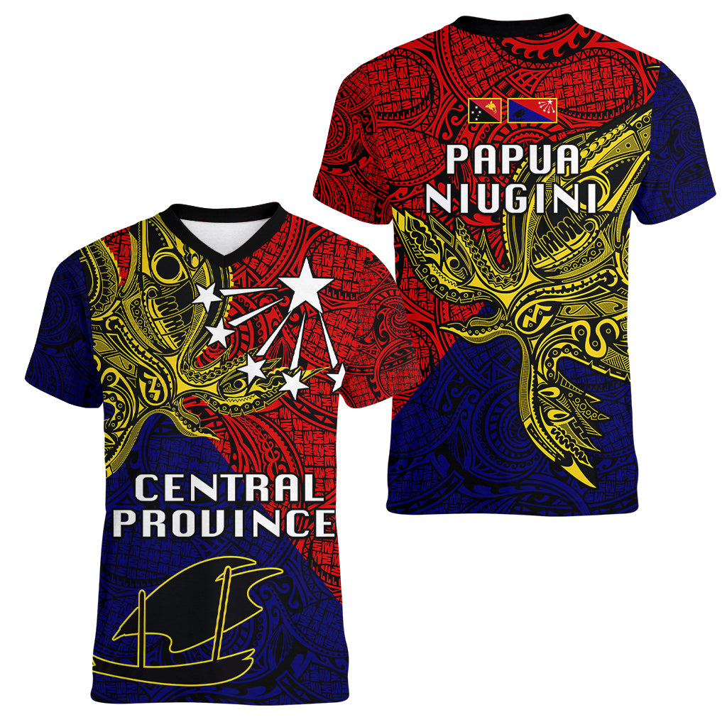 Papua New Guinea Central Province Women V Neck T Shirt PNG Birds Of Paradise Polynesian Arty Style LT03 - Polynesian Pride