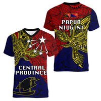 Papua New Guinea Central Province Women V Neck T Shirt PNG Birds Of Paradise Polynesian Arty Style LT03 - Polynesian Pride