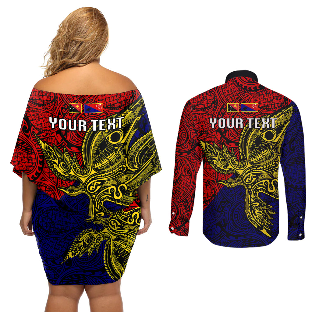 Custom Papua New Guinea Central Province Couples Matching Off Shoulder Short Dress and Long Sleeve Button Shirts PNG Birds Of Paradise Polynesian Arty Style LT03 - Polynesian Pride