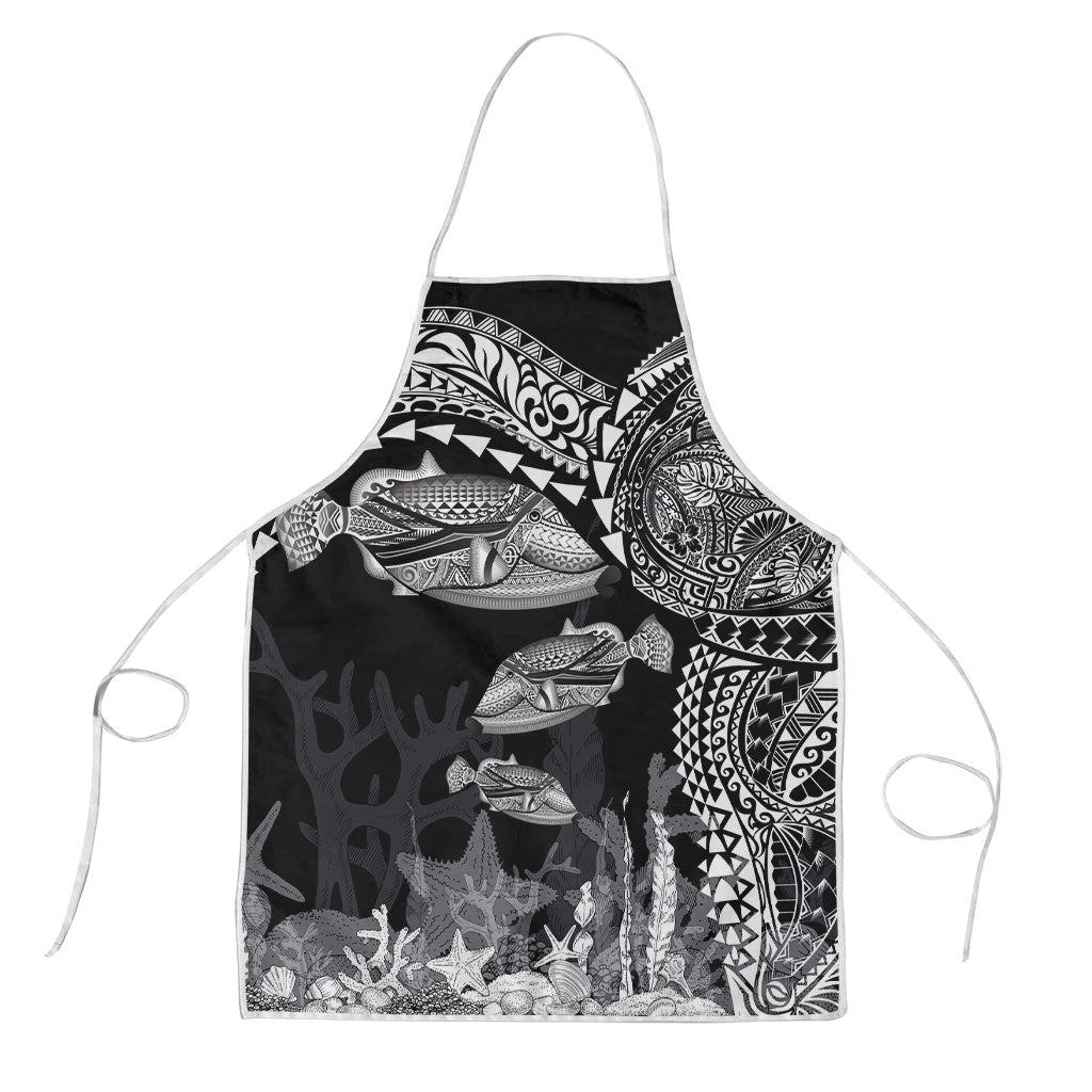 Hawaiian Reef Triggerfish Apron Polynesian Art with Tribal Humuhumunukunukuapua'a LT03 Black - Polynesian Pride