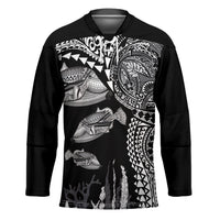 Hawaiian Reef Triggerfish Hockey Jersey Polynesian Art with Tribal Humuhumunukunukuapua'a LT03 Unisex Black - Polynesian Pride