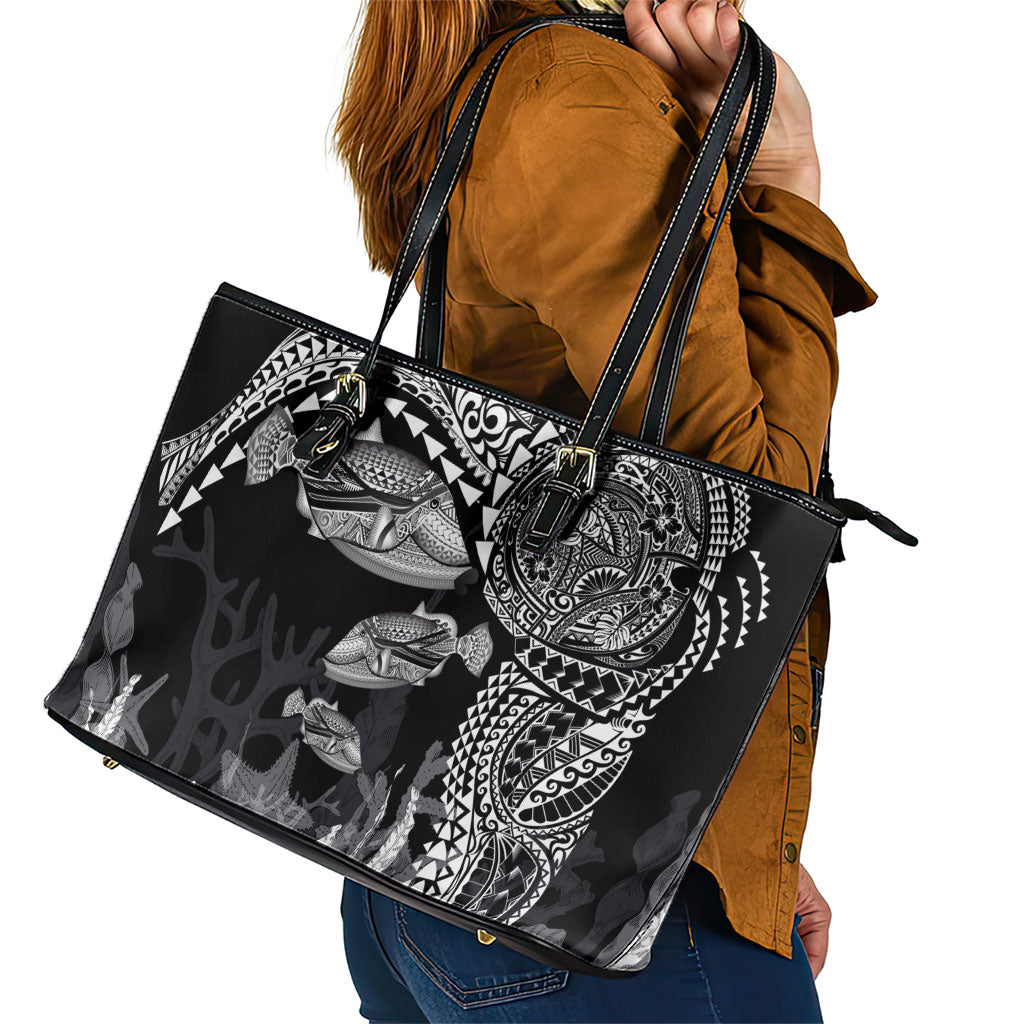 Hawaiian Reef Triggerfish Leather Tote Bag Polynesian Art with Tribal Humuhumunukunukuapua'a LT03 - Polynesian Pride