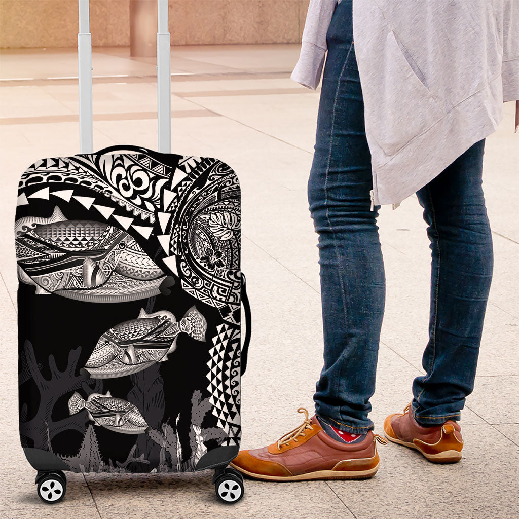 Hawaiian Reef Triggerfish Luggage Cover Polynesian Art with Tribal Humuhumunukunukuapua'a LT03 Black - Polynesian Pride