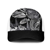 Hawaiian Reef Triggerfish Mesh Trucker Cap Polynesian Art with Tribal Humuhumunukunukuapua'a LT03 One Size White Black - Polynesian Pride