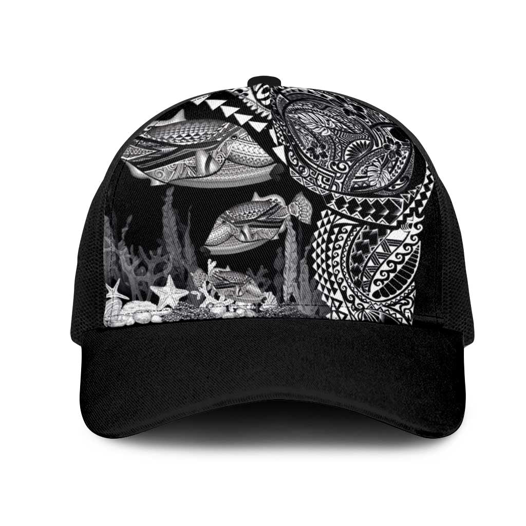Hawaiian Reef Triggerfish Mesh Trucker Cap Polynesian Art with Tribal Humuhumunukunukuapua'a LT03 One Size Black Black - Polynesian Pride