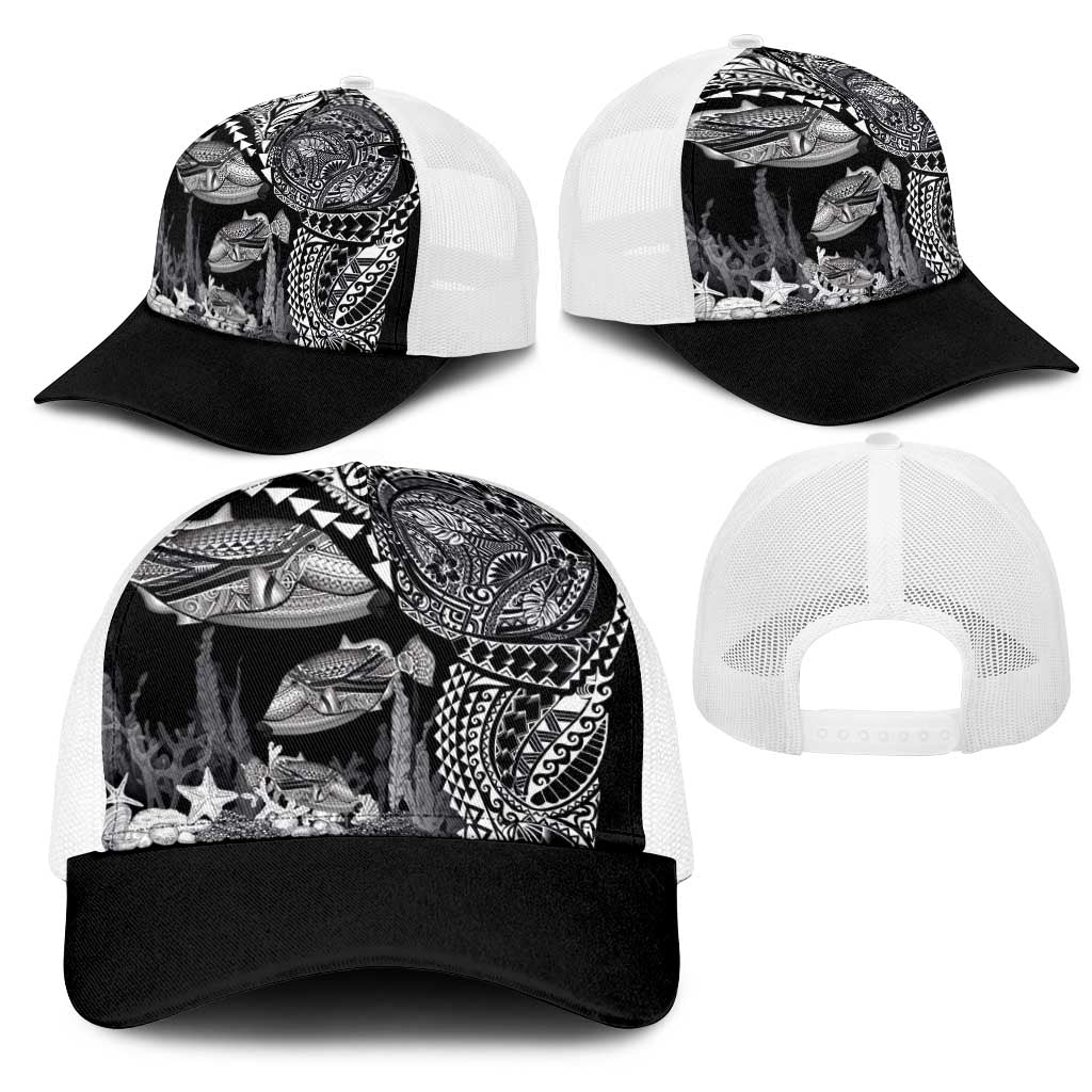 Hawaiian Reef Triggerfish Mesh Trucker Cap Polynesian Art with Tribal Humuhumunukunukuapua'a LT03 - Polynesian Pride