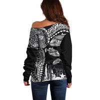 Hawaiian Reef Triggerfish Off Shoulder Sweater Polynesian Art with Tribal Humuhumunukunukuapua'a LT03 - Polynesian Pride