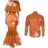 International Day for the Elimination of Violence Against Women Couples Matching Mermaid Dress and Long Sleeve Button Shirt Polynesian Pattern