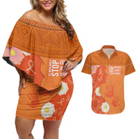 International Day for the Elimination of Violence Against Women Couples Matching Off Shoulder Short Dress and Hawaiian Shirt Polynesian Pattern