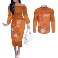 International Day for the Elimination of Violence Against Women Couples Matching Off The Shoulder Long Sleeve Dress and Long Sleeve Button Shirt Polynesian Pattern