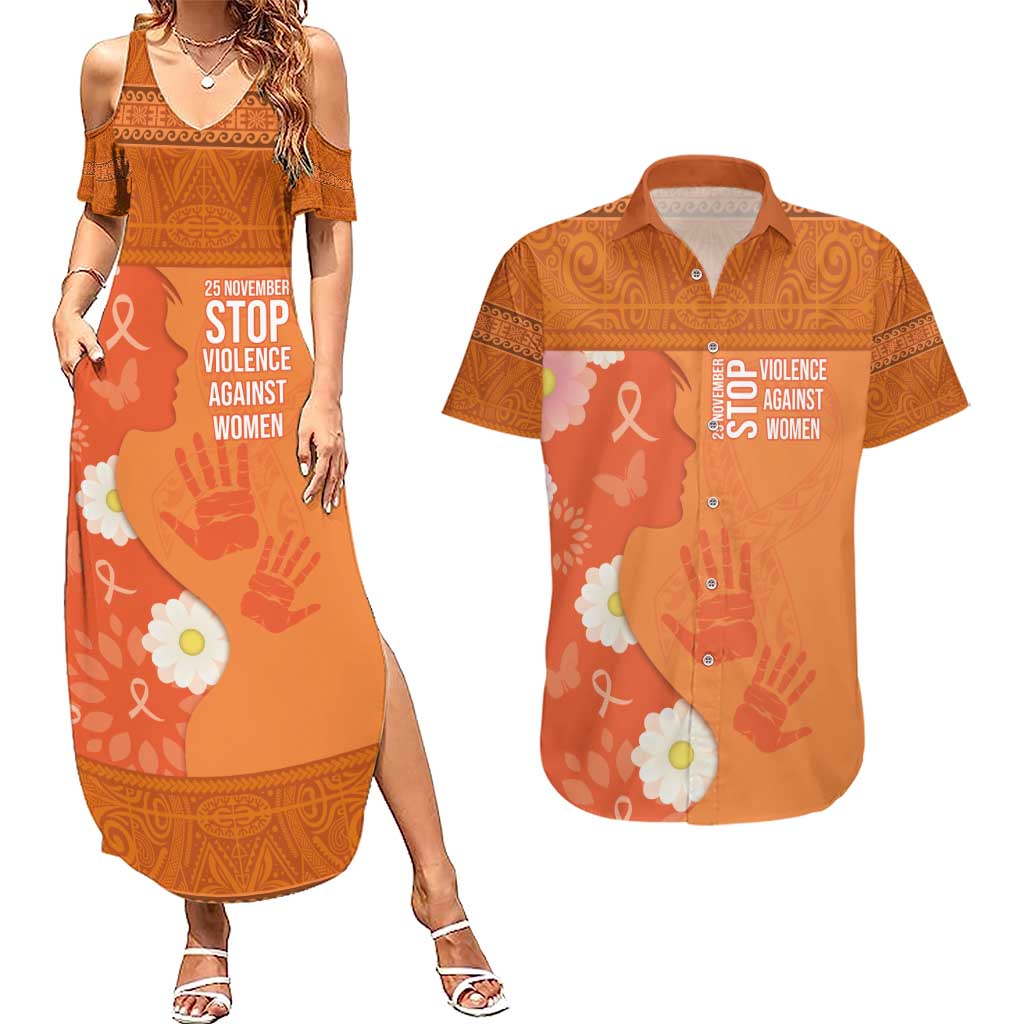 International Day for the Elimination of Violence Against Women Couples Matching Summer Maxi Dress and Hawaiian Shirt Polynesian Pattern
