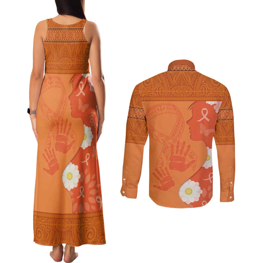 International Day for the Elimination of Violence Against Women Couples Matching Tank Maxi Dress and Long Sleeve Button Shirt Polynesian Pattern
