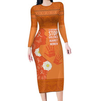 International Day for the Elimination of Violence Against Women Family Matching Long Sleeve Bodycon Dress and Hawaiian Shirt Polynesian Pattern