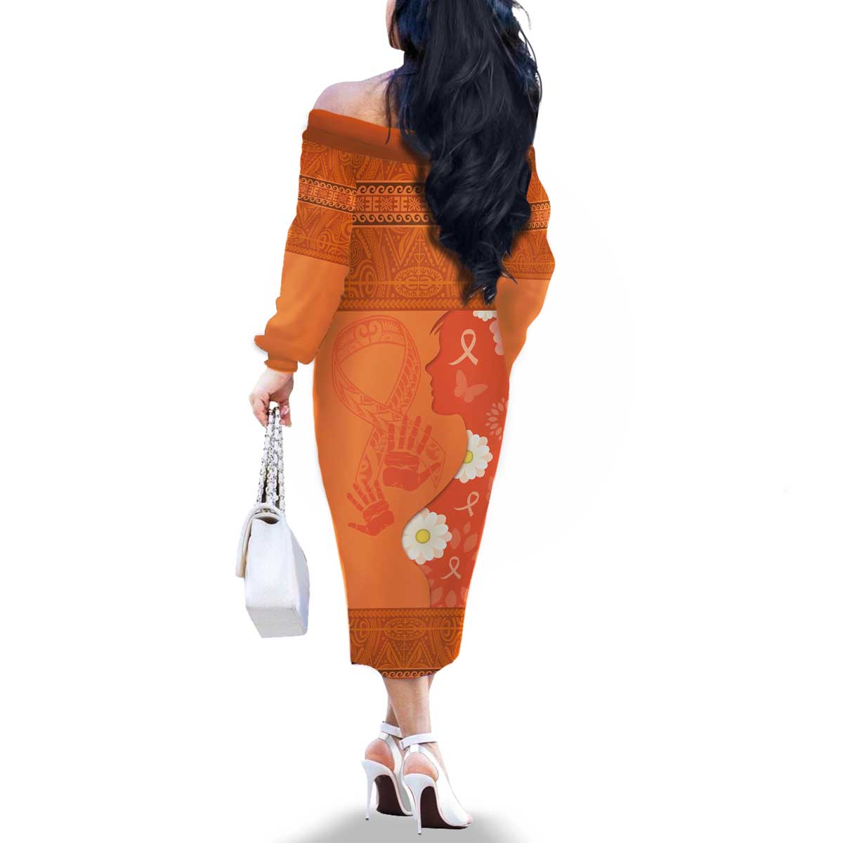 International Day for the Elimination of Violence Against Women Family Matching Off The Shoulder Long Sleeve Dress and Hawaiian Shirt Polynesian Pattern