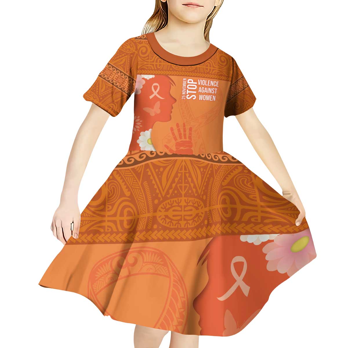 International Day for the Elimination of Violence Against Women Kid Short Sleeve Dress Polynesian Pattern LT03 - Polynesian Pride