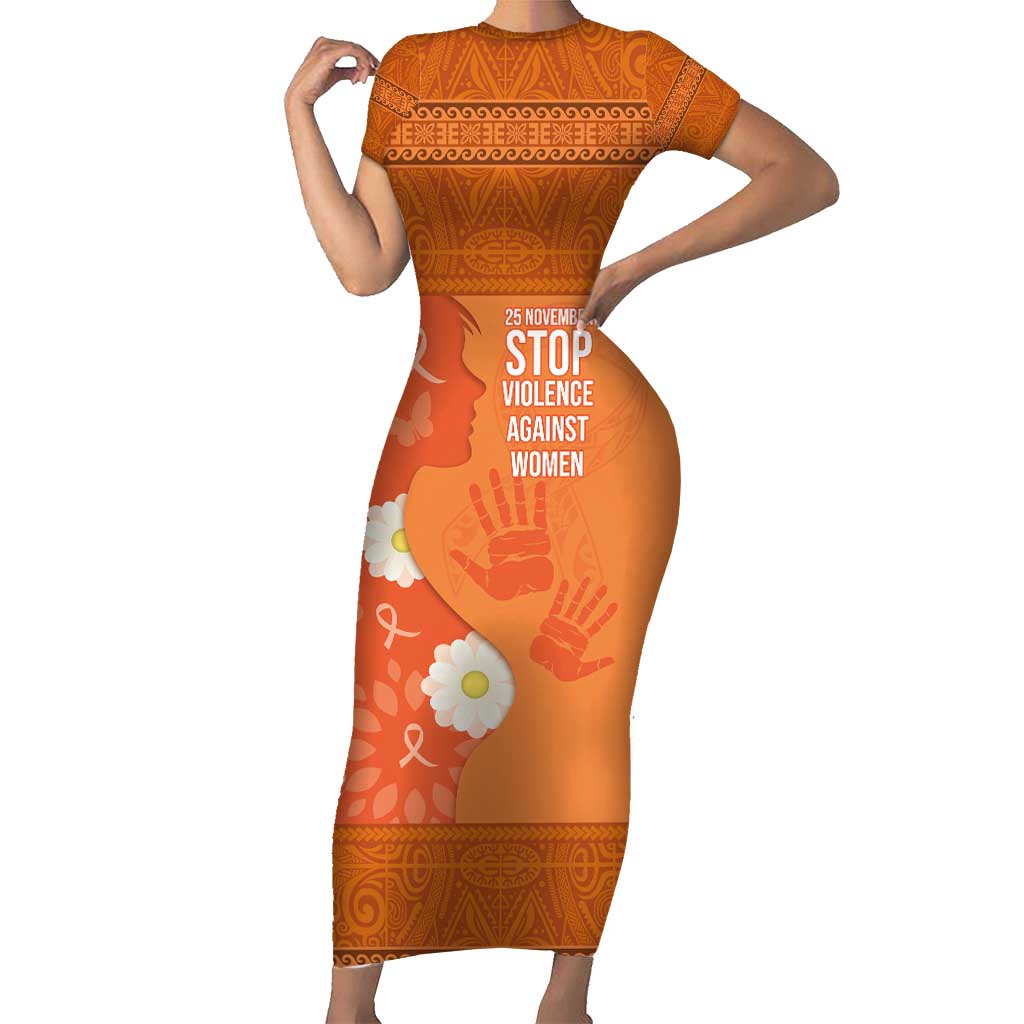 International Day for the Elimination of Violence Against Women Short Sleeve Bodycon Dress Polynesian Pattern