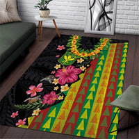 Hawaiian Independence Day Area Rug Kanaka Maoli Symbols With Tapa Motifs and Tropical Plants - Polynesian Pride