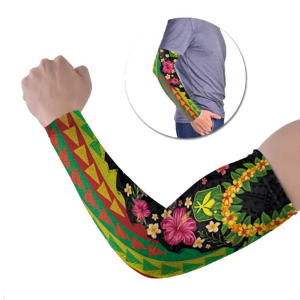 Hawaiian Independence Day Arm Sleeves Kanaka Maoli Symbols With Tapa Motifs and Tropical Plants - Polynesian Pride