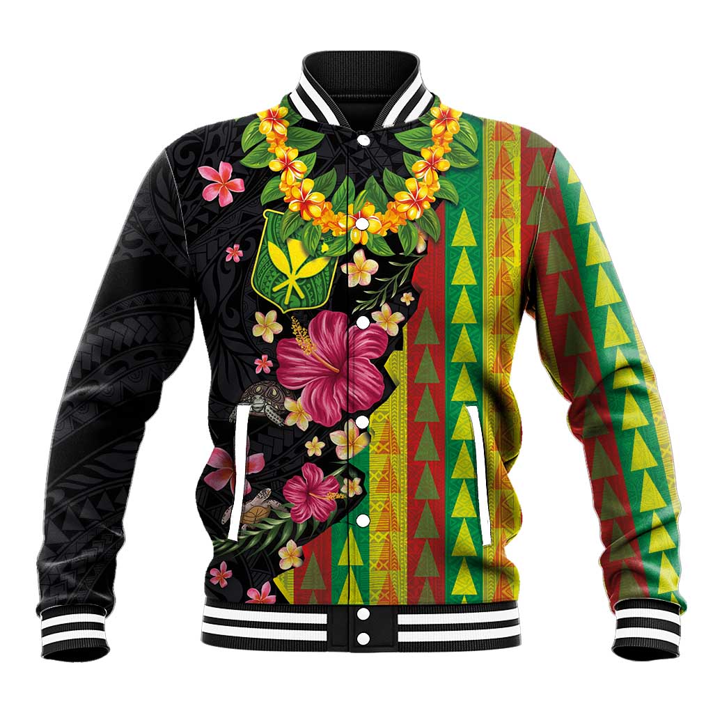Hawaiian Independence Day Baseball Jacket Kanaka Maoli Symbols With Tapa Motifs and Tropical Plants - Polynesian Pride