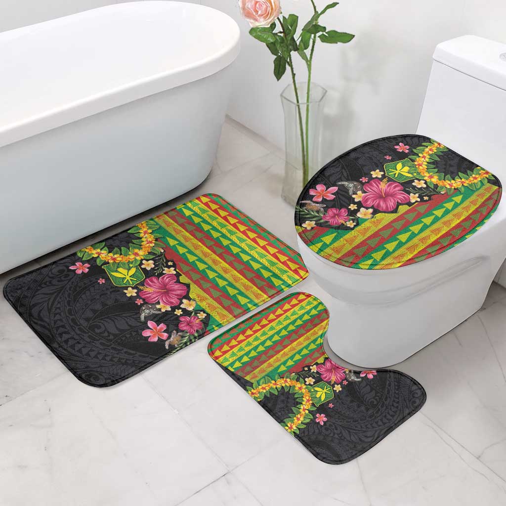 Hawaiian Independence Day Bathroom Set Kanaka Maoli Symbols With Tapa Motifs and Tropical Plants - Polynesian Pride