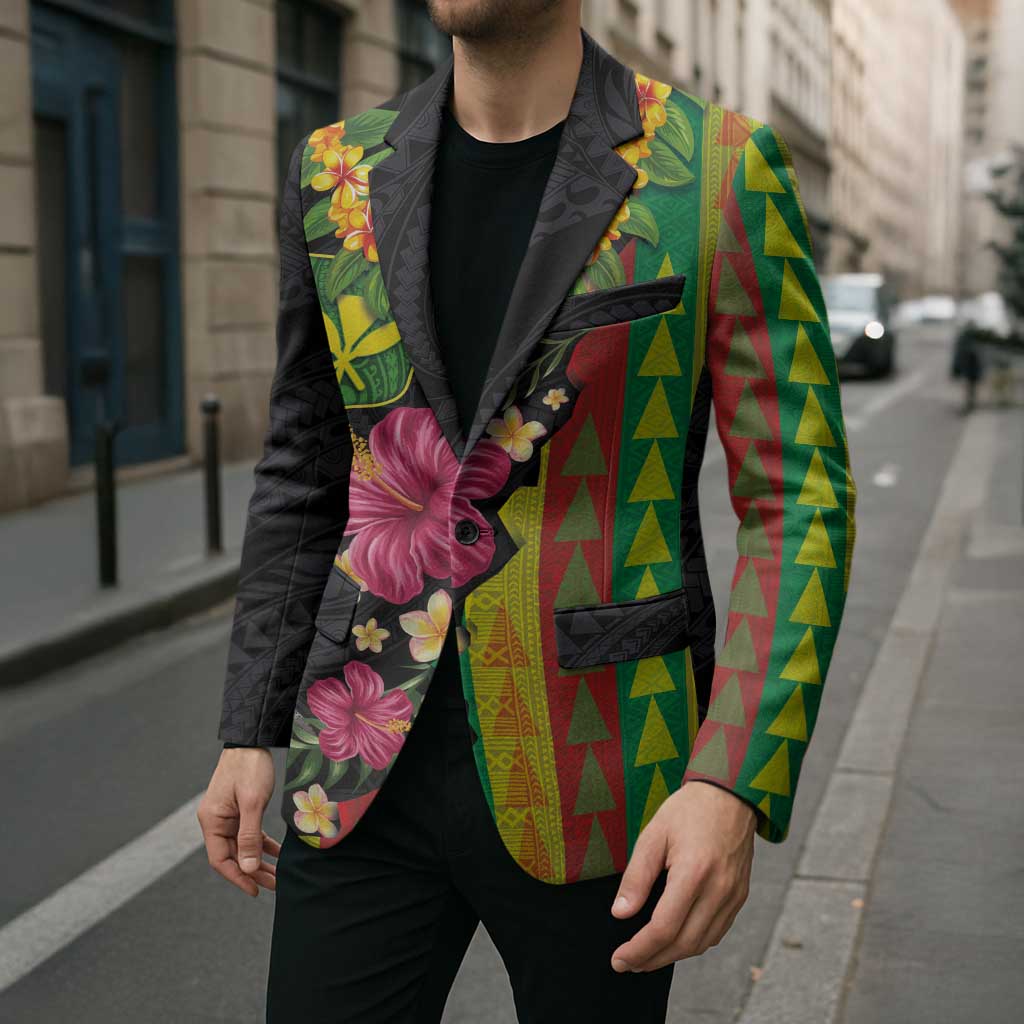 Hawaiian Independence Day Blazer Kanaka Maoli Symbols With Tapa Motifs and Tropical Plants - Polynesian Pride