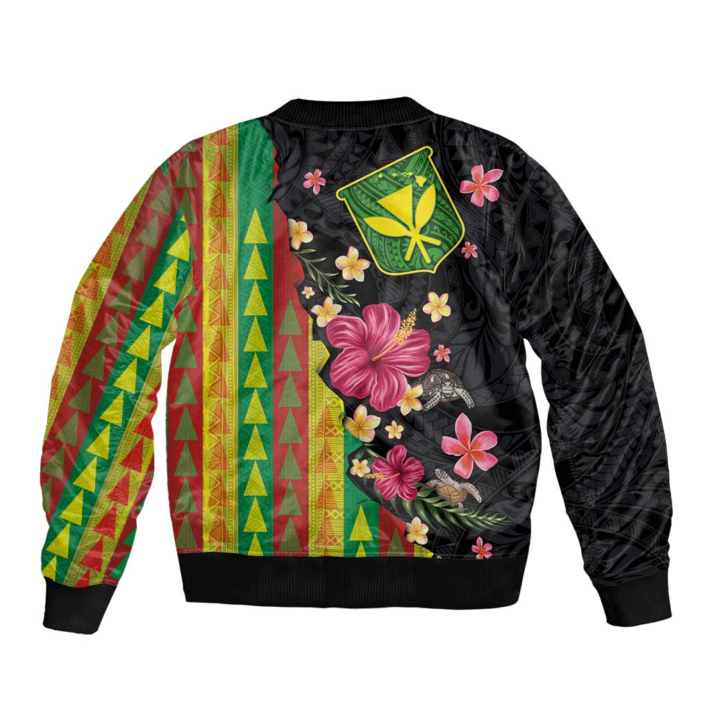 Hawaiian Independence Day Bomber Jacket Kanaka Maoli Symbols With Tapa Motifs and Tropical Plants - Polynesian Pride
