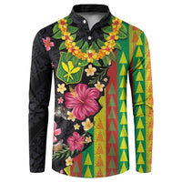 Hawaiian Independence Day Button Sweatshirt Kanaka Maoli Symbols With Tapa Motifs and Tropical Plants - Polynesian Pride