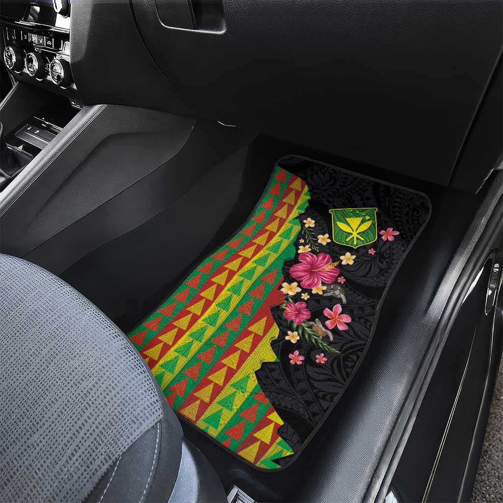 Hawaiian Independence Day Car Mats Kanaka Maoli Symbols With Tapa Motifs and Tropical Plants - Polynesian Pride