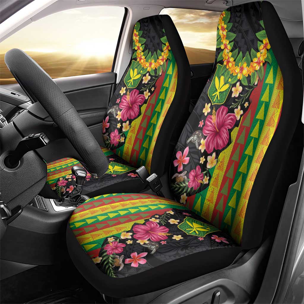 Hawaiian Independence Day Car Seat Cover Kanaka Maoli Symbols With Tapa Motifs and Tropical Plants - Polynesian Pride