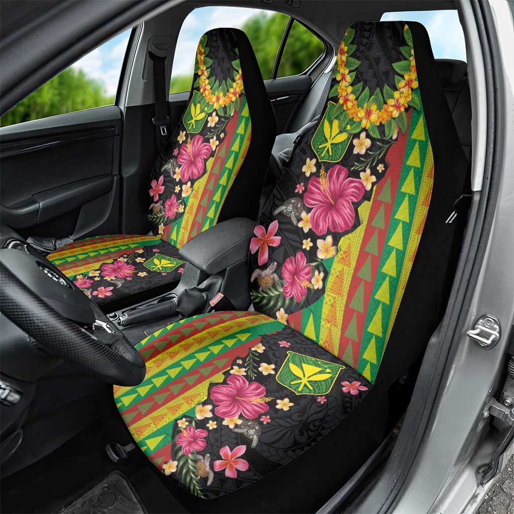 Hawaiian Independence Day Car Seat Cover Kanaka Maoli Symbols With Tapa Motifs and Tropical Plants - Polynesian Pride