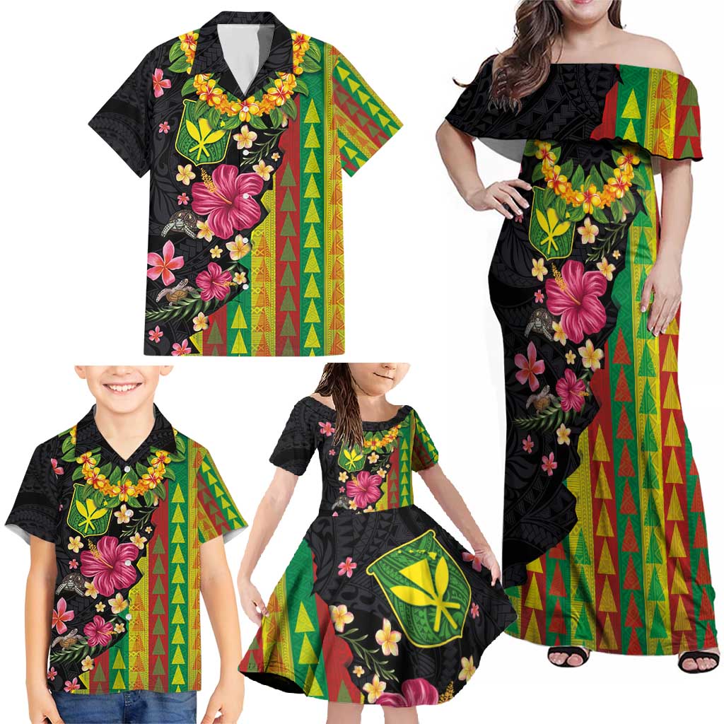 Hawaiian Independence Day Family Matching Off Shoulder Maxi Dress and Hawaiian Shirt Kanaka Maoli Symbols With Tapa Motifs and Tropical Plants LT03 - Polynesian Pride