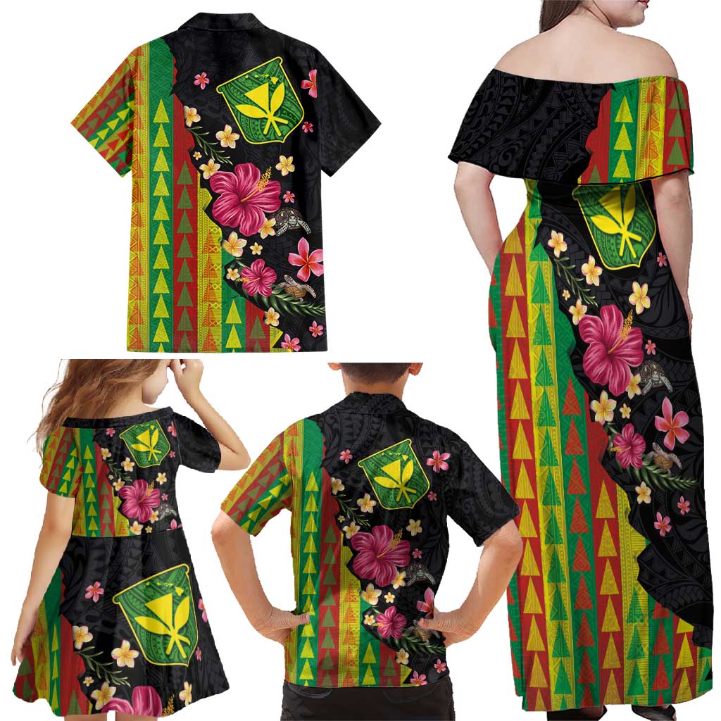 Hawaiian Independence Day Family Matching Off Shoulder Maxi Dress and Hawaiian Shirt Kanaka Maoli Symbols With Tapa Motifs and Tropical Plants LT03 - Polynesian Pride