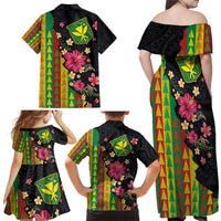 Hawaiian Independence Day Family Matching Off Shoulder Maxi Dress and Hawaiian Shirt Kanaka Maoli Symbols With Tapa Motifs and Tropical Plants LT03 - Polynesian Pride