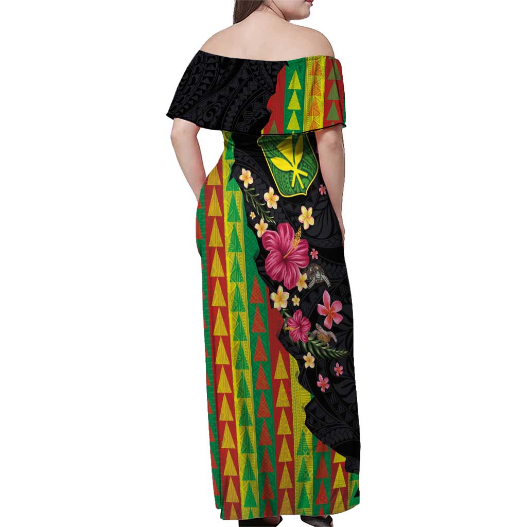 Hawaiian Independence Day Family Matching Off Shoulder Maxi Dress and Hawaiian Shirt Kanaka Maoli Symbols With Tapa Motifs and Tropical Plants LT03 - Polynesian Pride