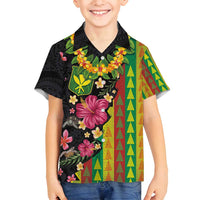 Hawaiian Independence Day Family Matching Off Shoulder Maxi Dress and Hawaiian Shirt Kanaka Maoli Symbols With Tapa Motifs and Tropical Plants LT03 Son's Shirt Black - Polynesian Pride