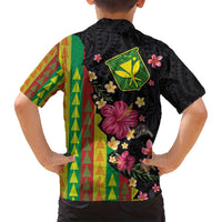 Hawaiian Independence Day Family Matching Off Shoulder Short Dress and Hawaiian Shirt Kanaka Maoli Symbols With Tapa Motifs and Tropical Plants - Polynesian Pride