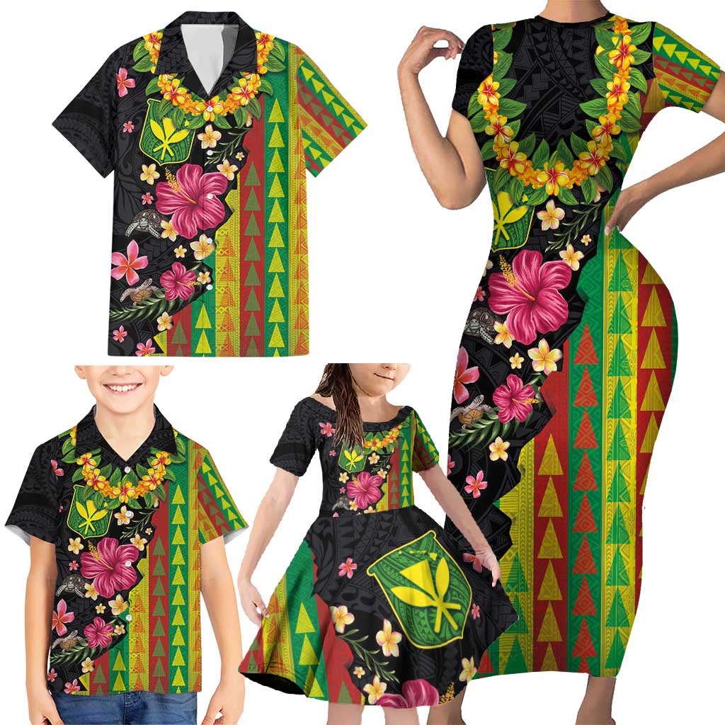 Hawaiian Independence Day Family Matching Short Sleeve Bodycon Dress and Hawaiian Shirt Kanaka Maoli Symbols With Tapa Motifs and Tropical Plants LT03 - Polynesian Pride