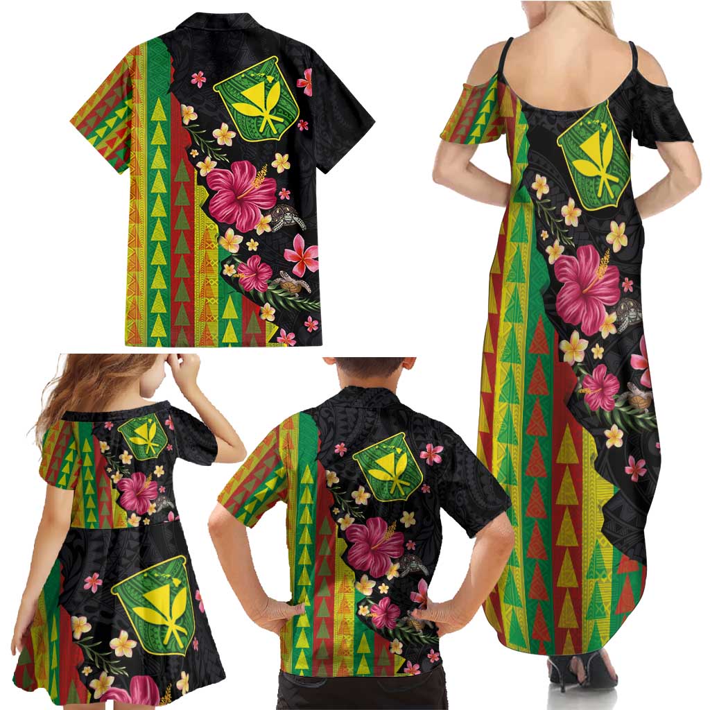 Hawaiian Independence Day Family Matching Summer Maxi Dress and Hawaiian Shirt Kanaka Maoli Symbols With Tapa Motifs and Tropical Plants - Polynesian Pride