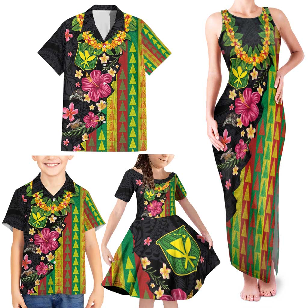 Hawaiian Independence Day Family Matching Tank Maxi Dress and Hawaiian Shirt Kanaka Maoli Symbols With Tapa Motifs and Tropical Plants LT03 - Polynesian Pride