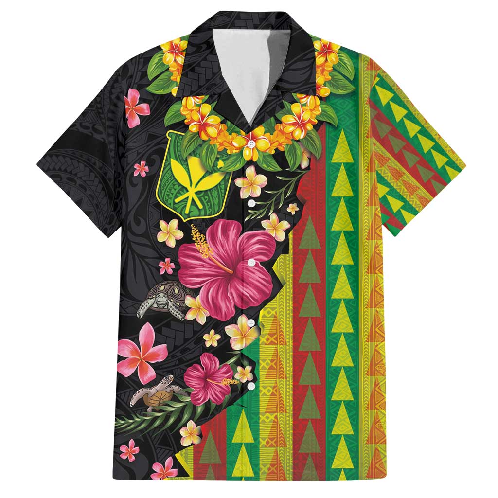 Hawaiian Independence Day Family Matching Tank Maxi Dress and Hawaiian Shirt Kanaka Maoli Symbols With Tapa Motifs and Tropical Plants LT03 Dad's Shirt - Short Sleeve Black - Polynesian Pride