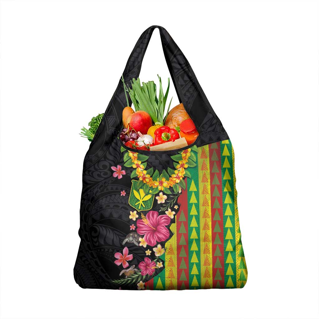 Hawaiian Independence Day Grocery Bag Kanaka Maoli Symbols With Tapa Motifs and Tropical Plants - Polynesian Pride