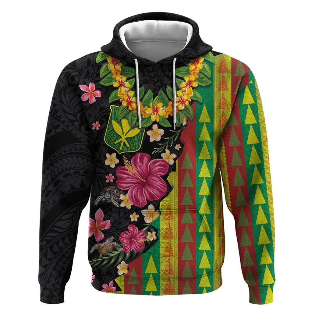 Hawaiian Independence Day Hoodie Kanaka Maoli Symbols With Tapa Motifs and Tropical Plants - Polynesian Pride