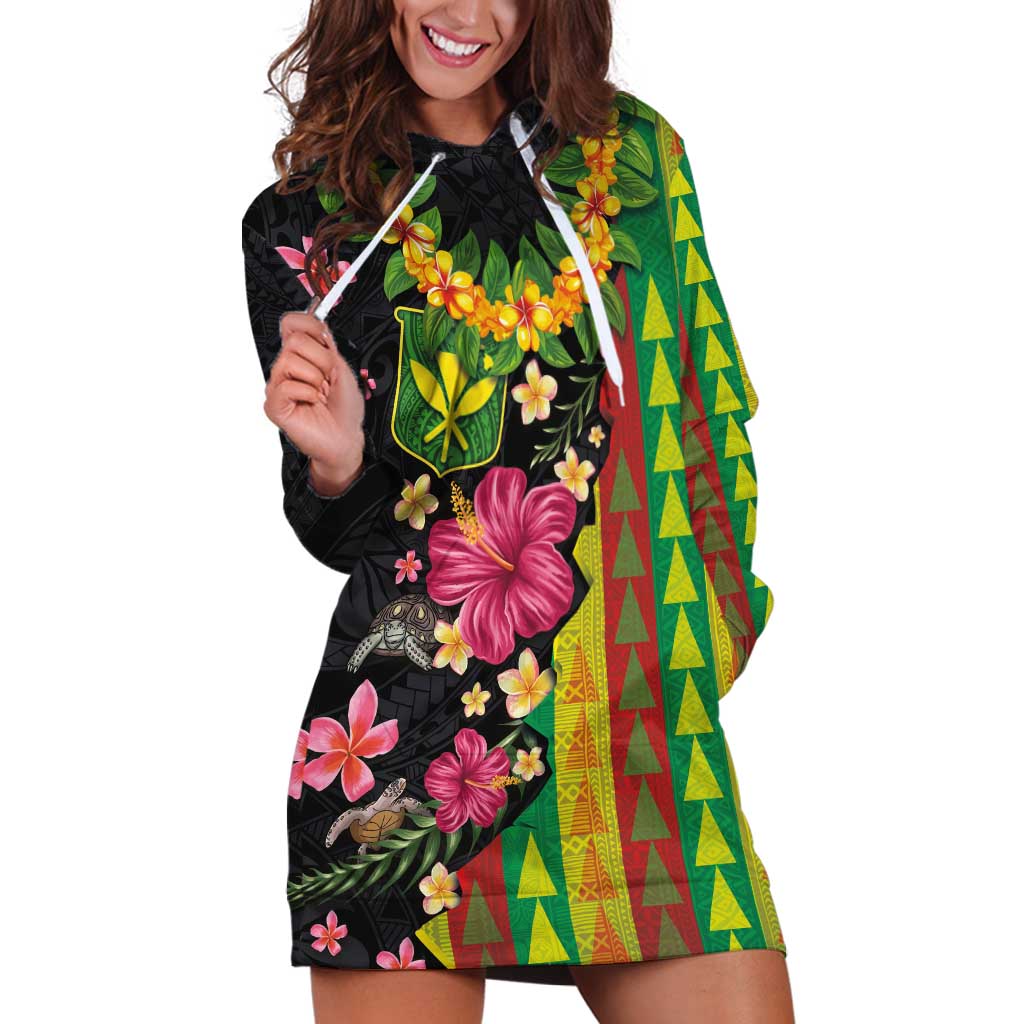 Hawaiian Independence Day Hoodie Dress Kanaka Maoli Symbols With Tapa Motifs and Tropical Plants - Polynesian Pride